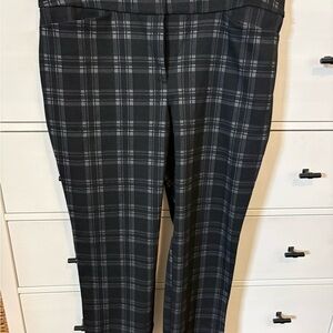 Ann Taylor Black and Gray Plaid Straight-Leg Trousers